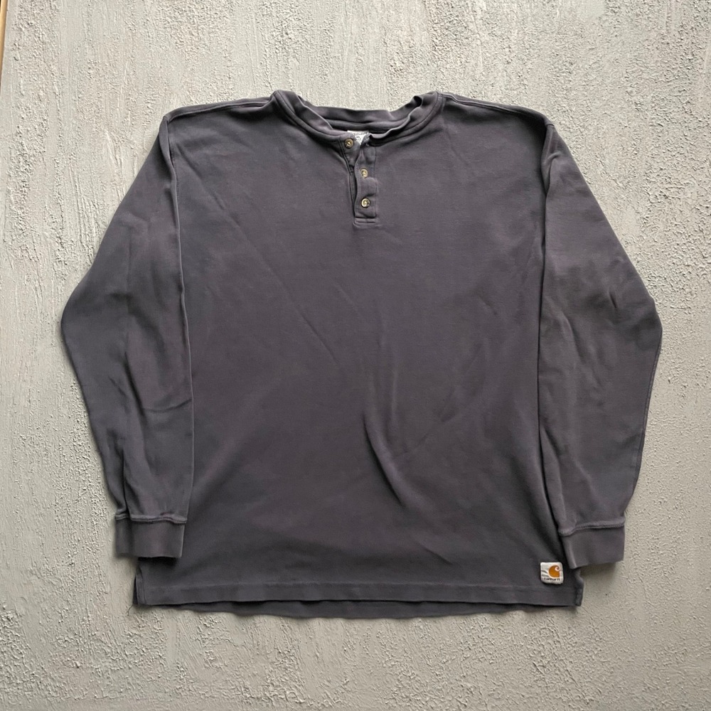 Vintage Waffle Knit Henley Shirt Mens XL Tall Grey 90s Carhartt